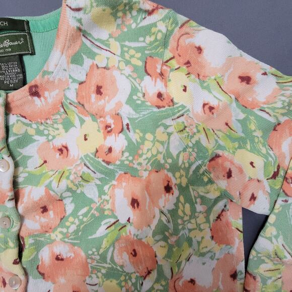 Eddie Bauer Floral Cardigan Mint Green Stretch Cotton Petite M - Picture 4 of 8